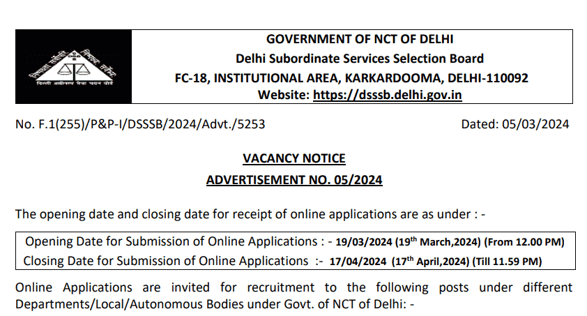 DSSSB Recruitment 2024: Notification for 1499 Vacancies